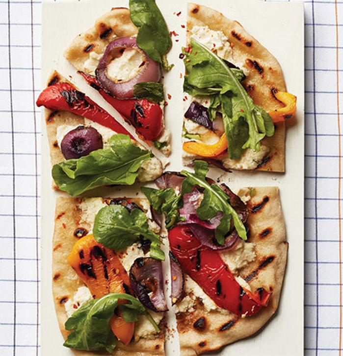 Grilled Pepper and Red-Onion Pizzas