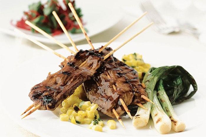 Grilled Pork Kebabs with Ginger Molasses Barbecue Sauce