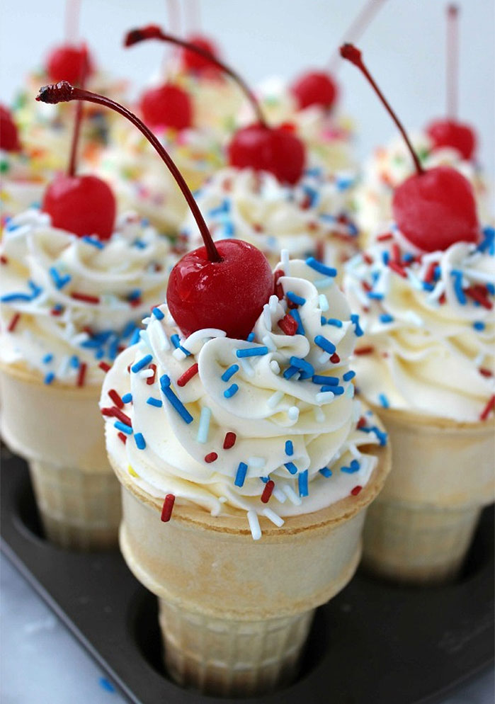 Ice Cream Cone Fourth of July Cupcakes