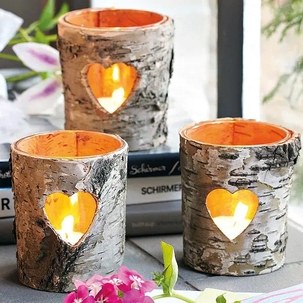Birch Bark Hearts DIY Votive Candle Holders