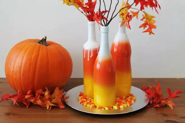DIY Candy Corn Ombre Wine Bottles