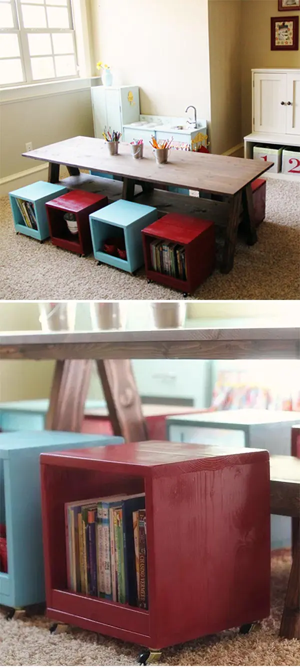 DIY Kids Play Table & Storage Stools