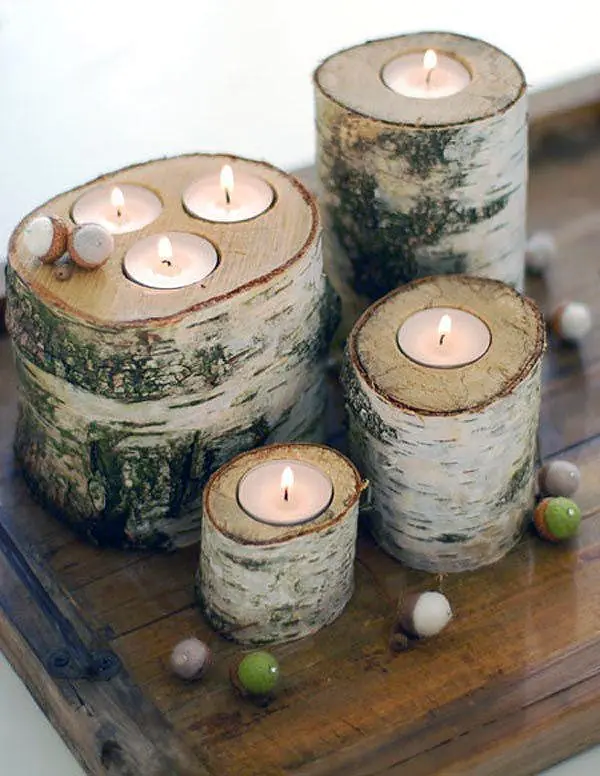 DIY Log Candle Holders