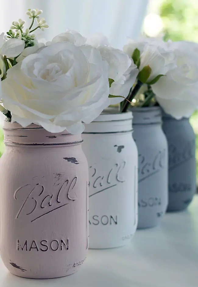 Distressed Painted Mason Jars