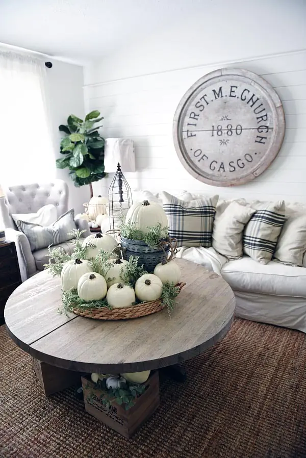 White Pumpkin Coffee Table Centerpiece