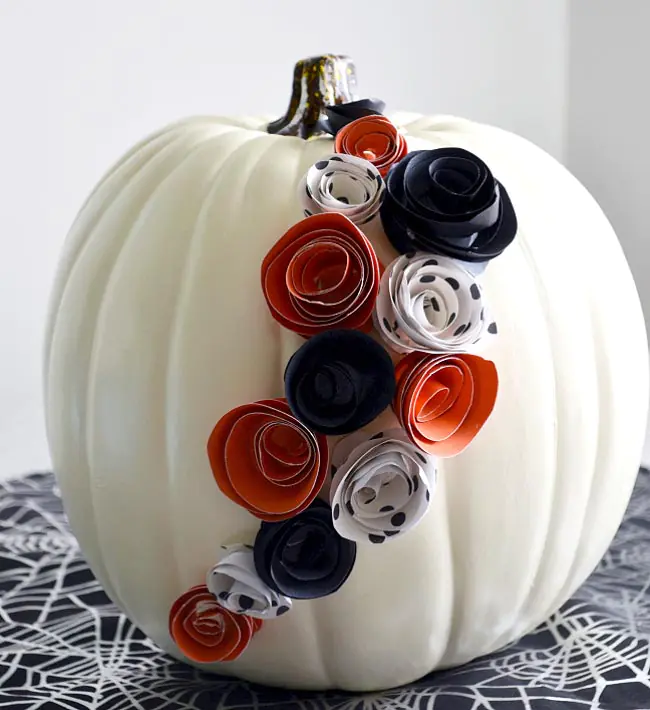 White Pumpkin with Paper Flowers