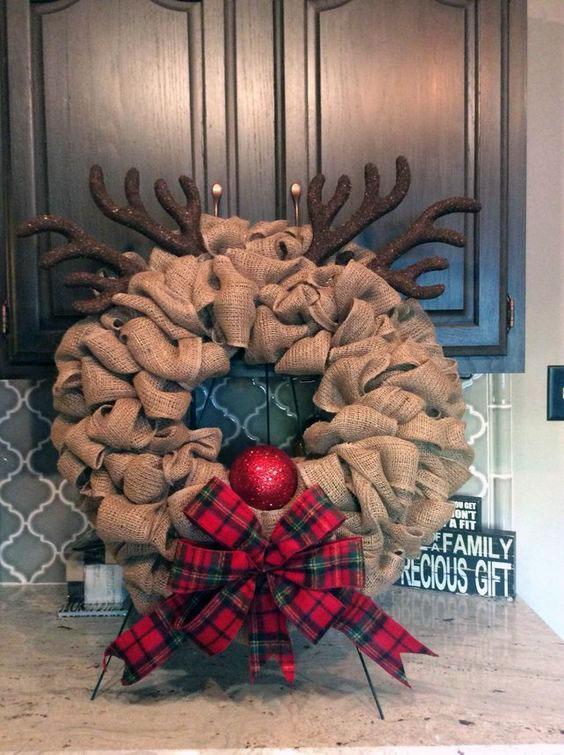 DIY Burlap Rudolph the Red Nosed Reindeer Wreath