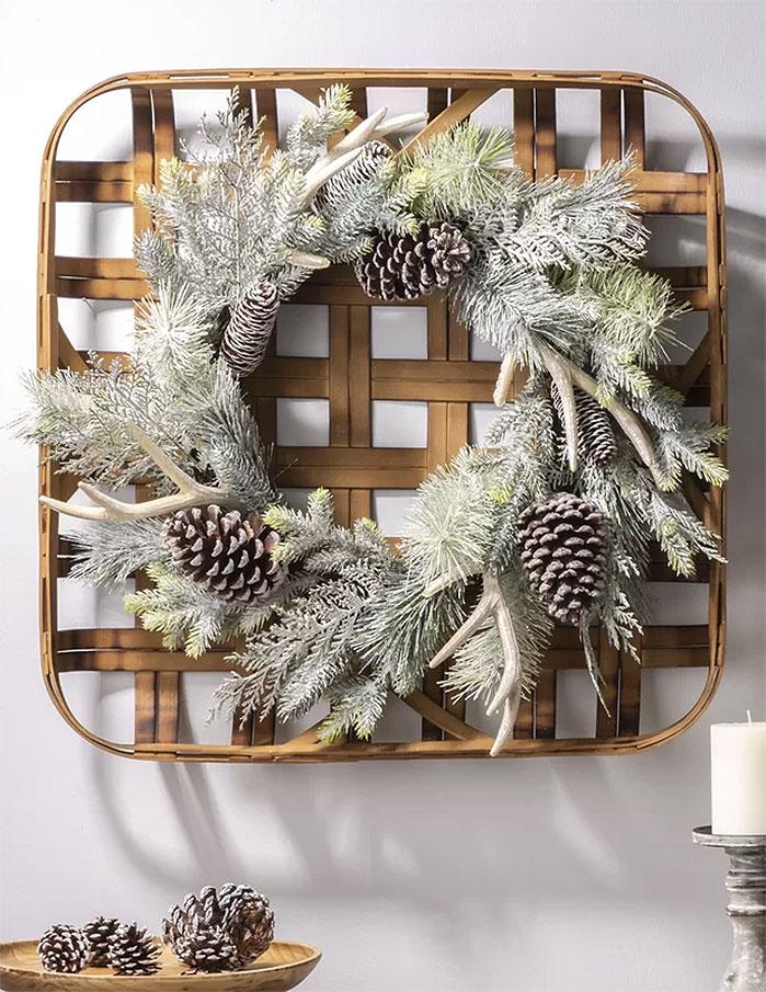 Flocked Pinecone and Antler Wreath