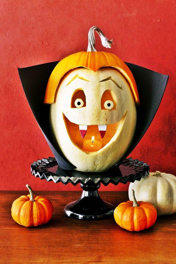 Happy Vampire Carved Pumpkin