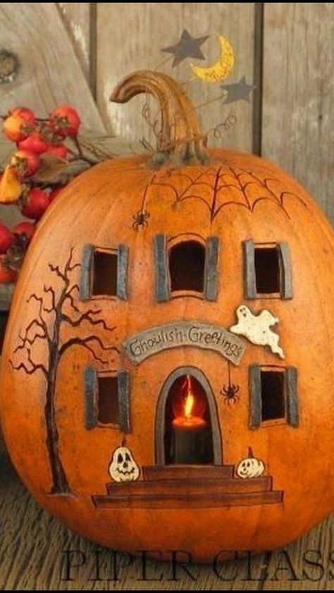 Haunted House Carved Pumpkin