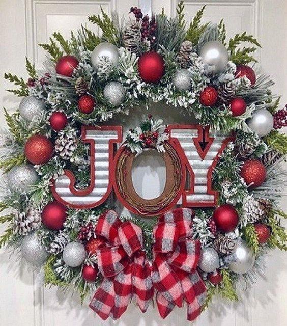 Joy Silver and Red DIY Christmas Wreath