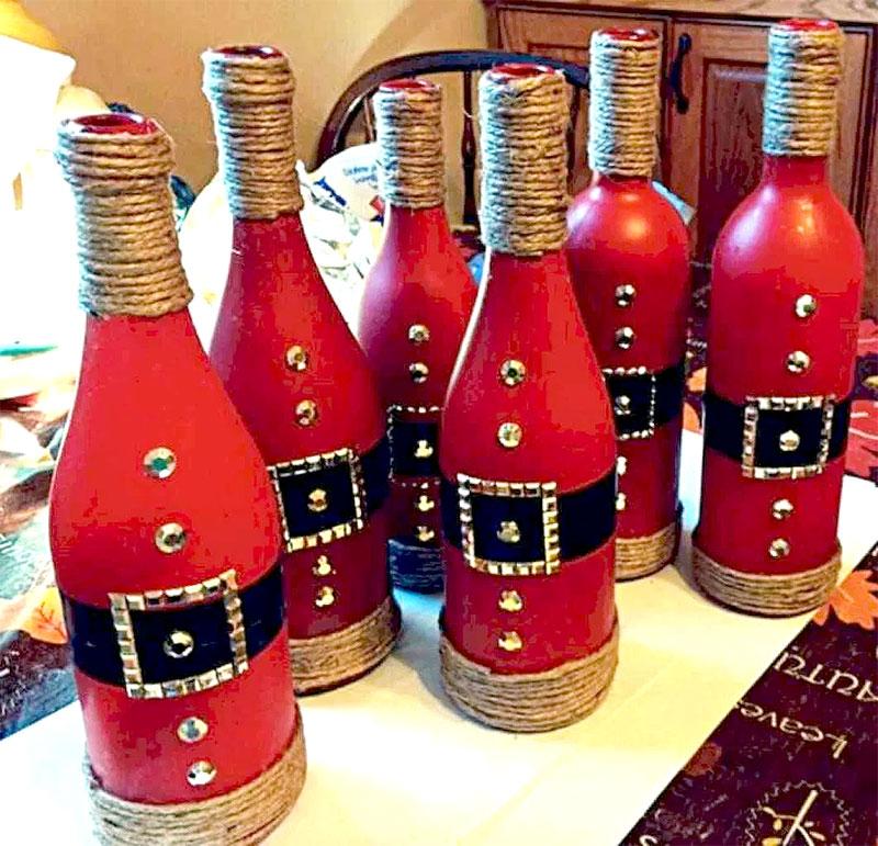 Painted Santa Bottles | DIY Christmas Decorations