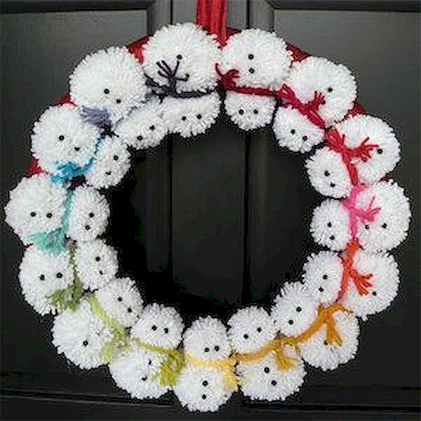 DIY Snowman Pom Pom Wreath