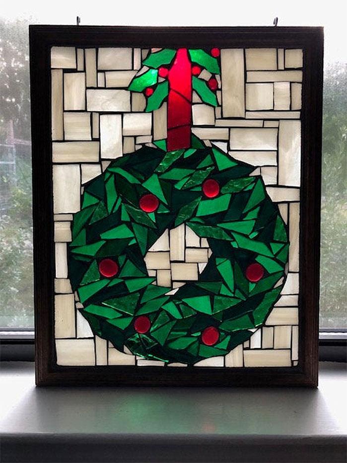 Stained Glass Framed Christmas Wreath