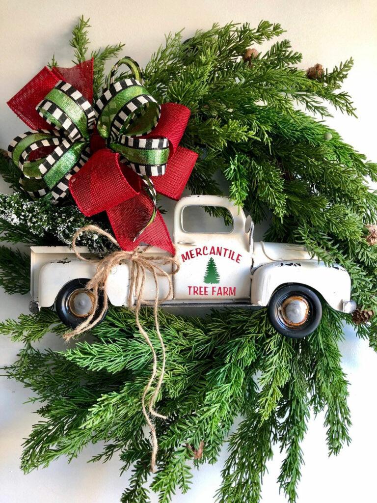 White Vintage Truck Christmas Wreath