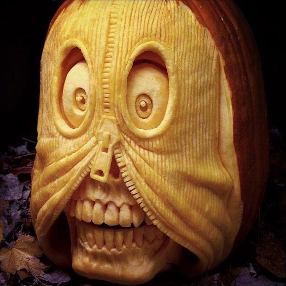 Zipper Face Carved Pumpkin