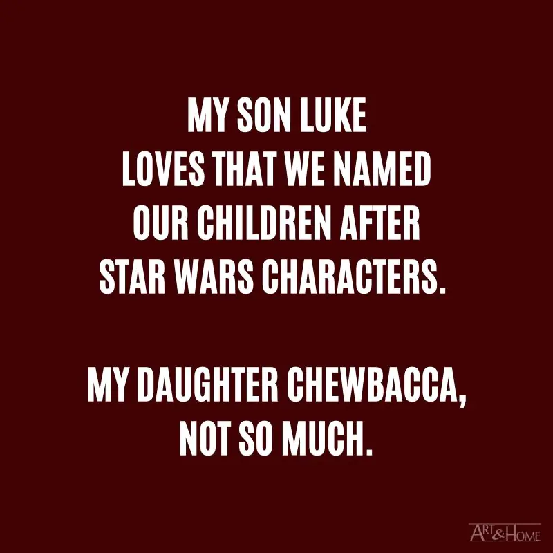 My son Luke loves that we named our children after Star Wars characters. My daughter Chewbacca not so much.