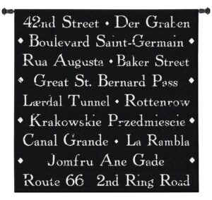 Citystreet | Black & White Textual Tapestry | 50 x 50