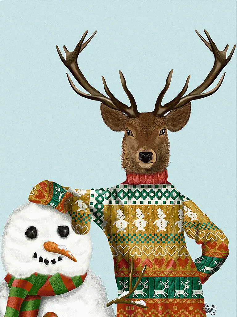 Deer and Snowman Christmas Throw Blanket | 72 x 54