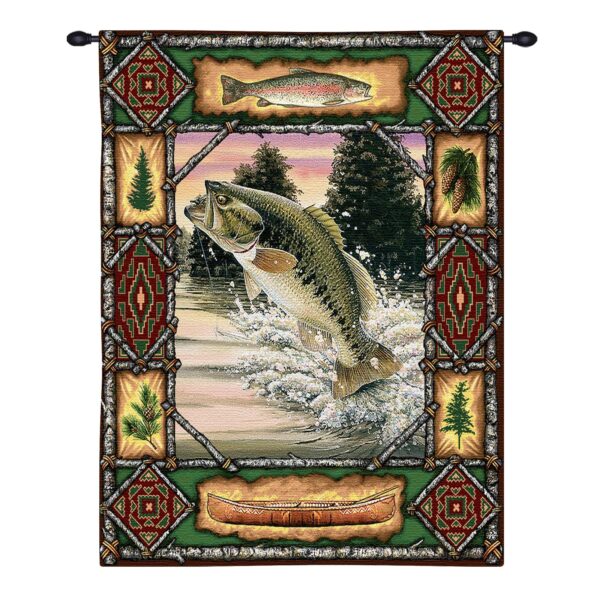 Fish Lodge Bass | Rustic Tapestry Wall Hanging | 33 x 26