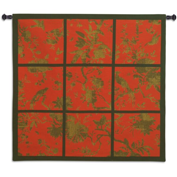 Floral Division | Red Gold Black Wall Tapestry | 41 x 44