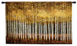 Golden Aspens | Contemporary Landscape Woven Tapestry | 35 x 53