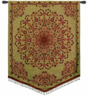 Indian Tapestry | Green with Glass Bead Trim | 42" x 53"