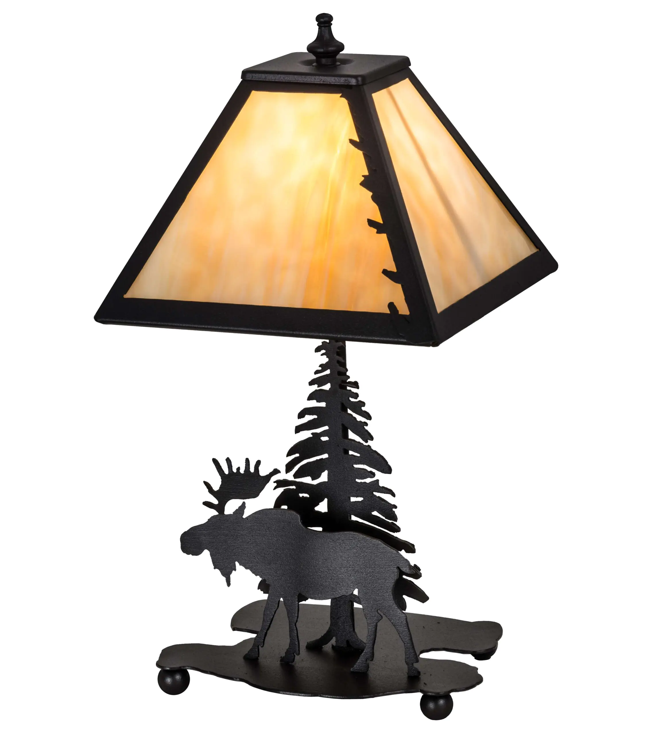 Moose, Pine & Leaf Edge Rustic Lodge Table Lamp