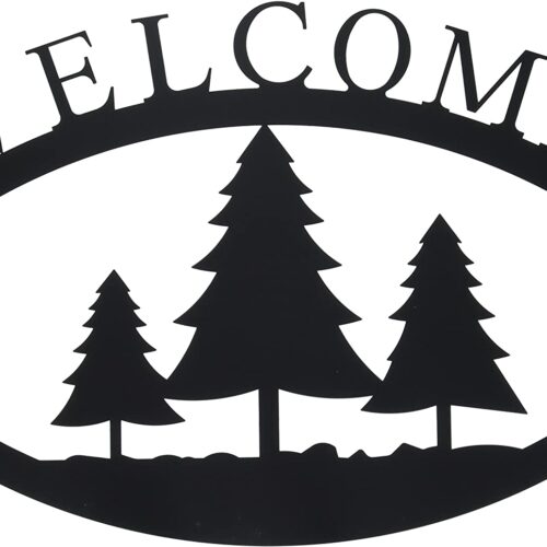 Large Wrought Iron Welcome Sign - Pine Trees 