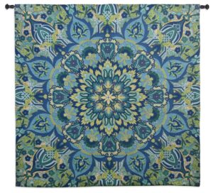 Rangoli Moon | Woven Blue Motif Tapestry Wall Hanging | 52 x 51