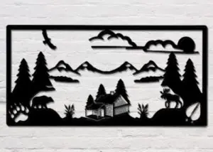 Rustic Cabin Wrought Iron Wall Art  | 24 x 12