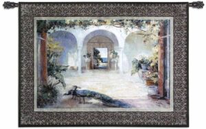 Sunlit Courtyard with Peacocks | 52" x 38" | Tapestry Wall Decor