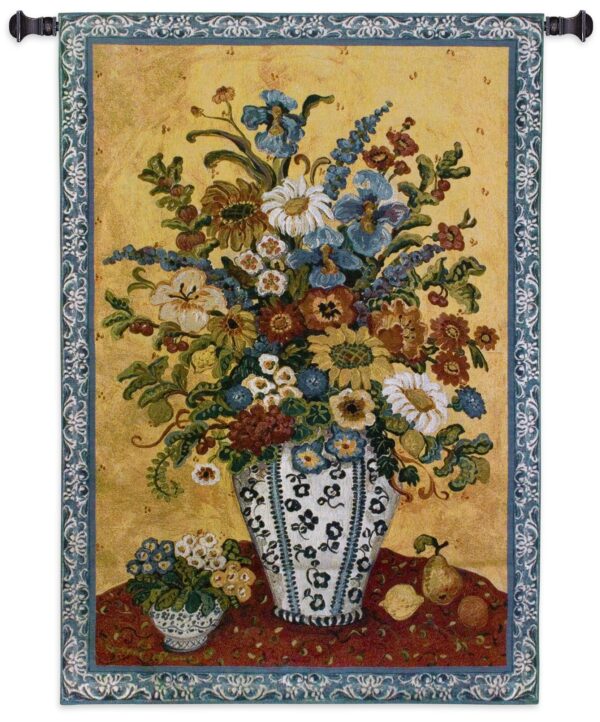 Suzanne's Blue And White | French Country Floral Tapestry | 53 x 35