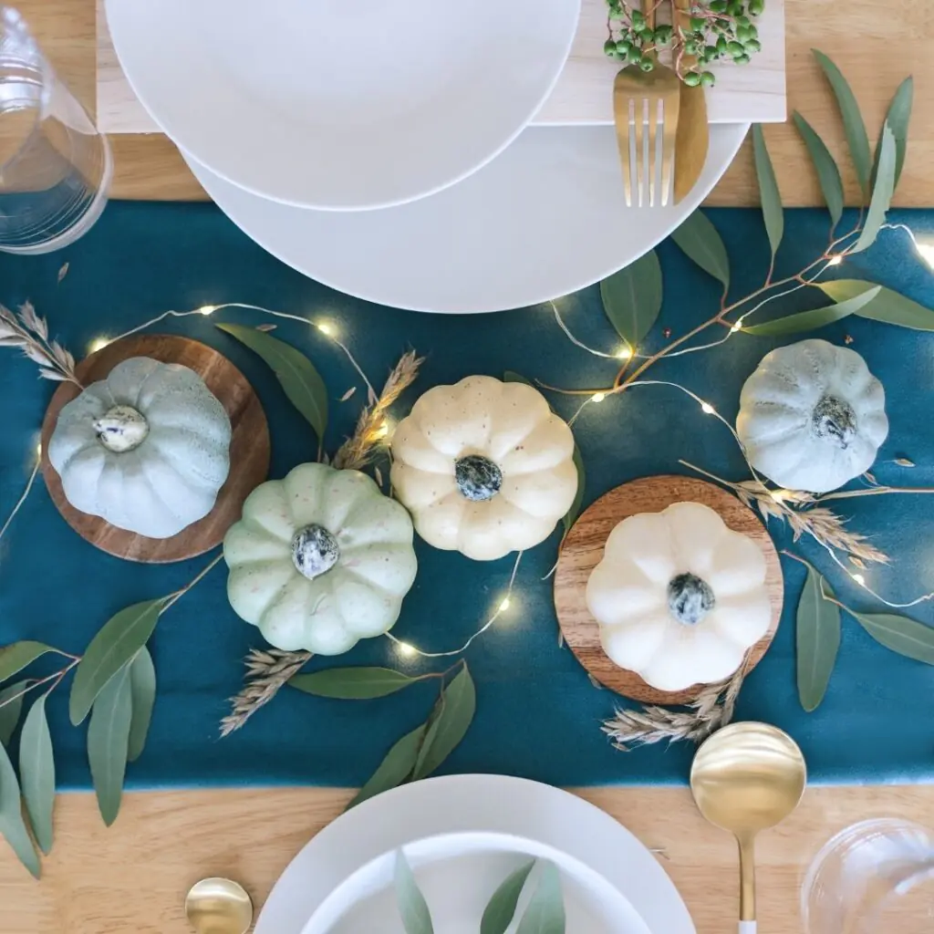 Blue and White Pumpkin Table Display