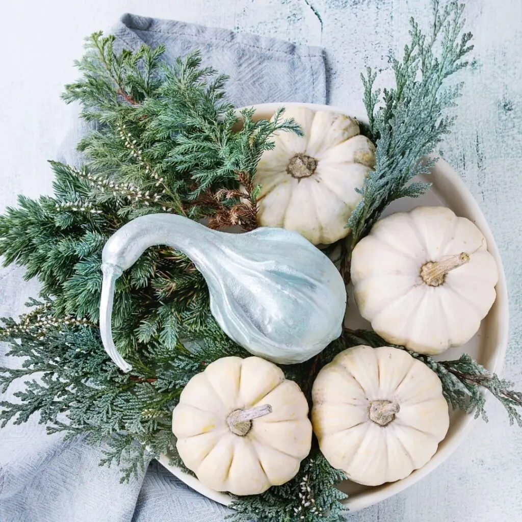 White and Blue Pumpkin Fall Winter Display