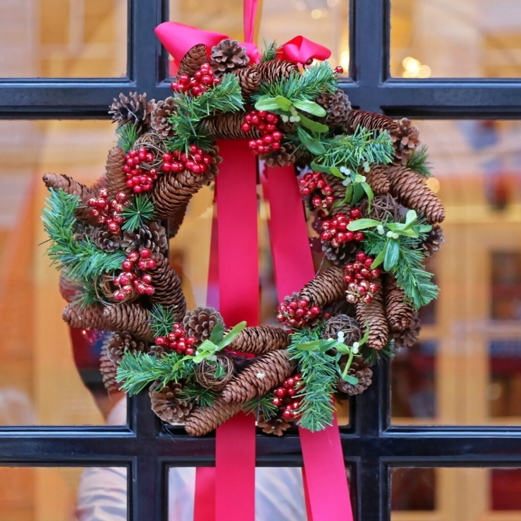Pine Cone and Ribbon Christmas Wreath