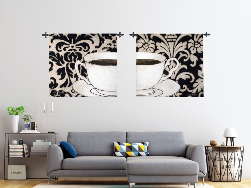 Damask Coffee Black & White Wall Tapestry Set