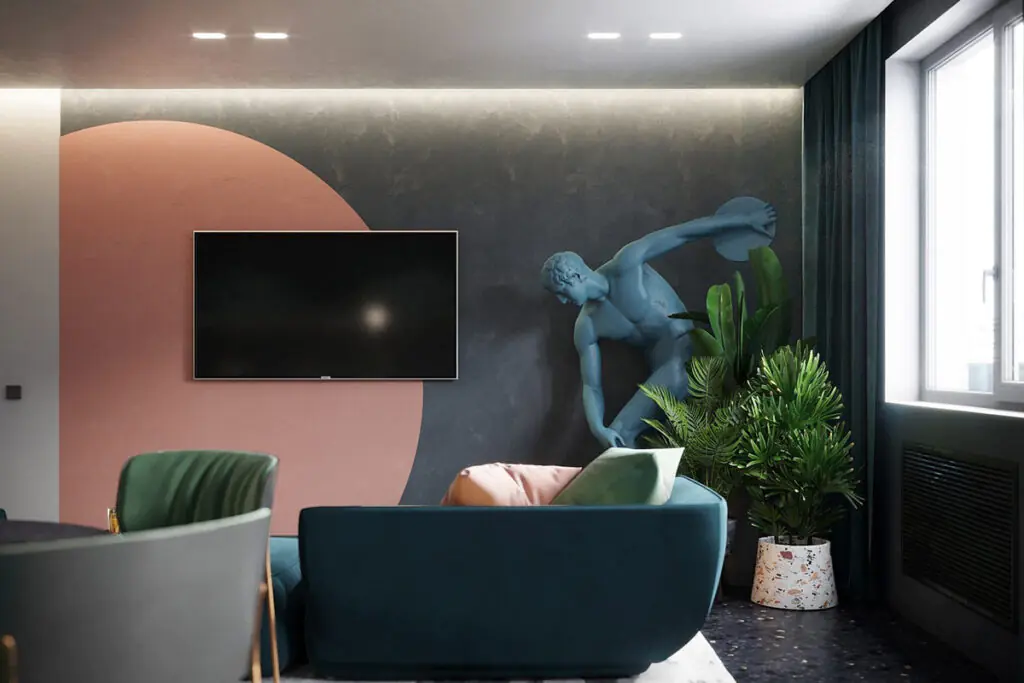 Masculine Living Room with Pink