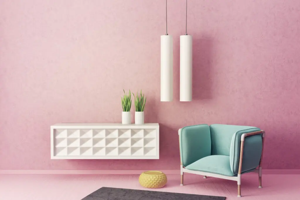 Pink Walls with Minimalist Furnishings