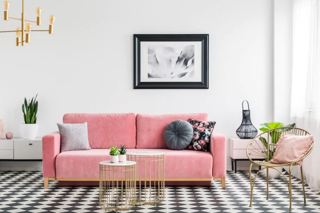 Contemporary Black, White, and Pink Living Room
