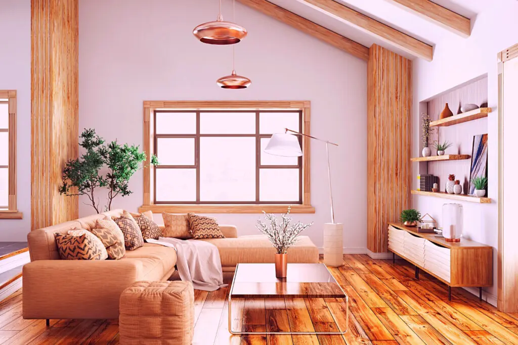 Pink Walls with Exposed Wood