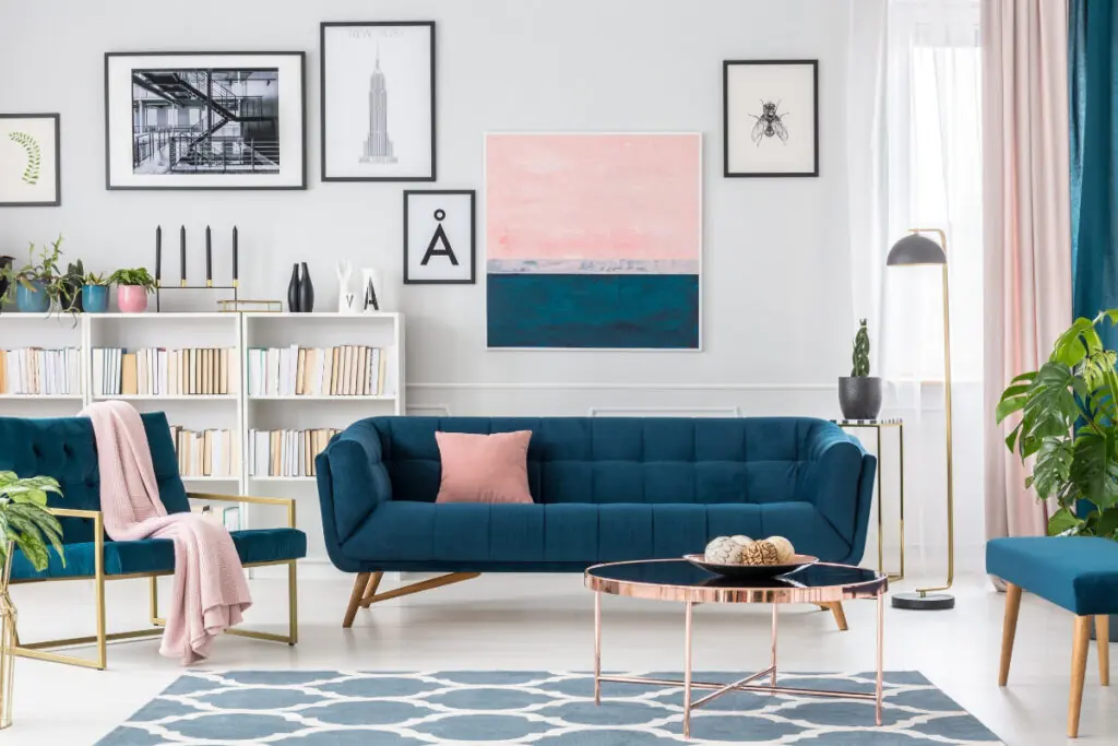 Eclectic Pink and Blue Living Room