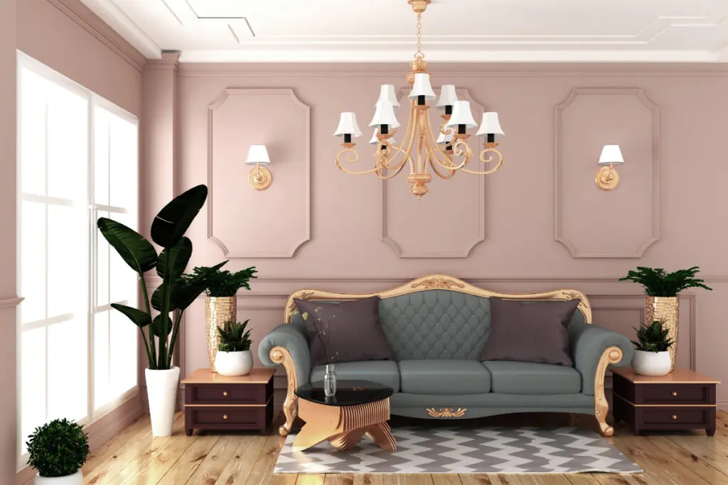 Elegant Traditional Living Room with Blush Walls