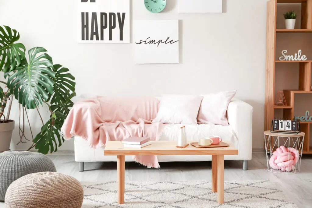 Contemporary Living Room with Pink and Green Accents