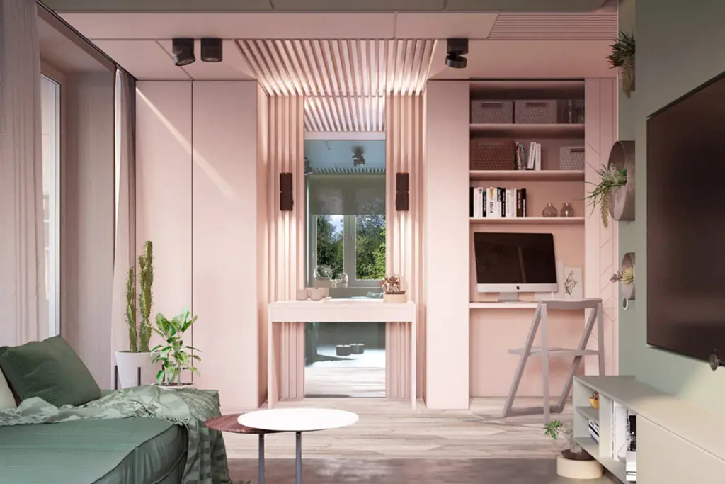 Pink and Green Living Room