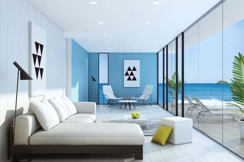 light blue living room