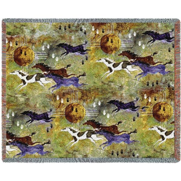 Horses Of Zia Southwestern Cave Art Throw Blanket 1906-T