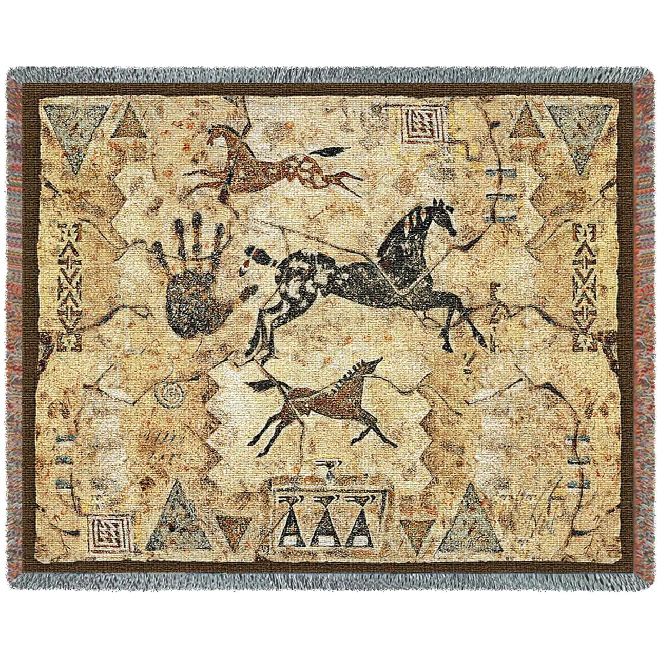 Tlalocs Tribe Southwest Cave Rock Art Throw 3884-T