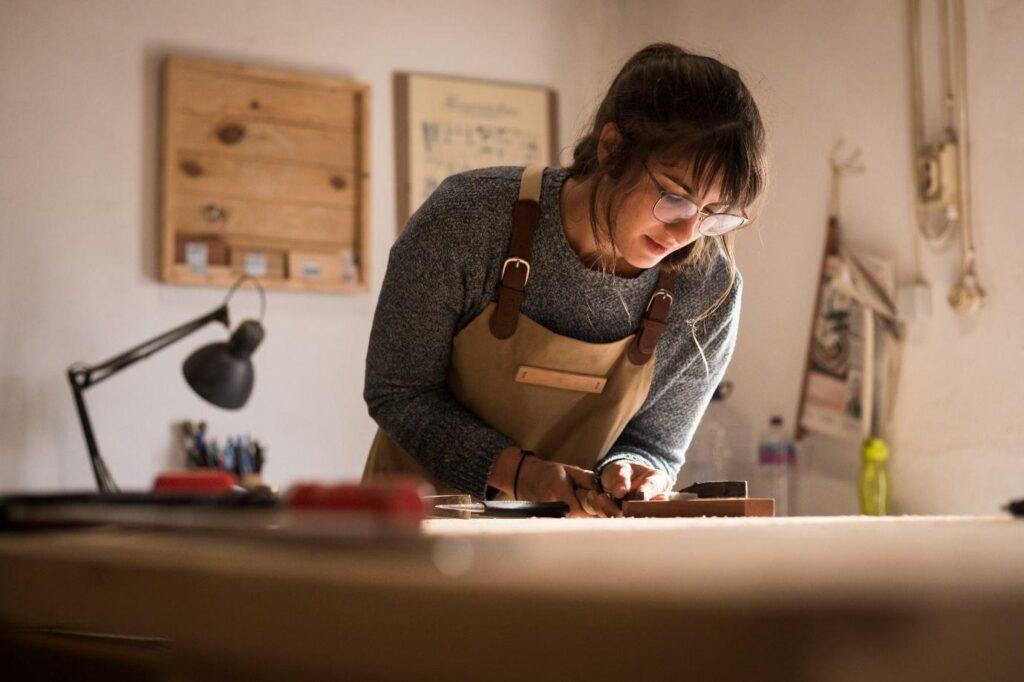 Woman Woodworking