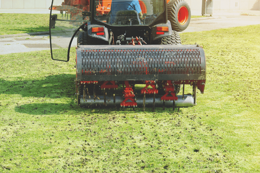 A Lawn Aeration Machine At Work